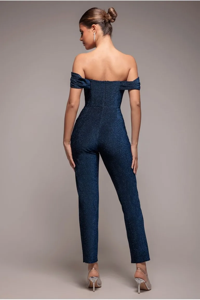 Goddiva Lurex Cowl Neck Jumpsuit - Royalblue - 1
