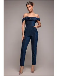 Goddiva Lurex Cowl Neck Jumpsuit - Royalblue