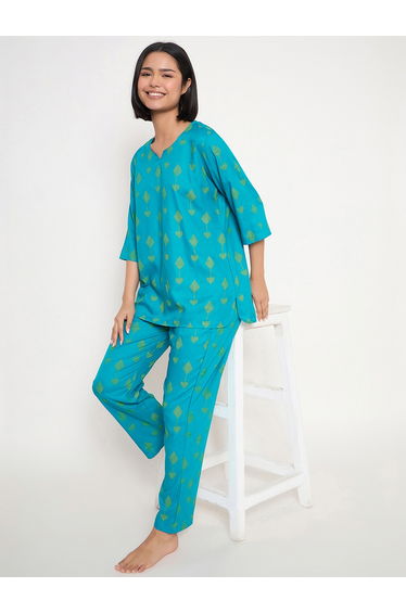 Printed Notch Neck Top and Pyjama Set