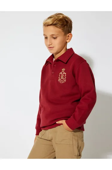 Long Sleeve Embroidered Detailed Polo Shirt
