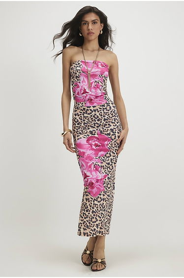 Brown Leopard Floral Bandeau Top