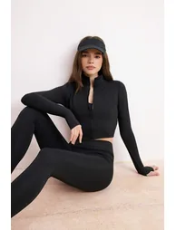 Black Diver/Scuba 2-Piece Sports Jacket - Sports Leggings Bottom - Top Set - 1