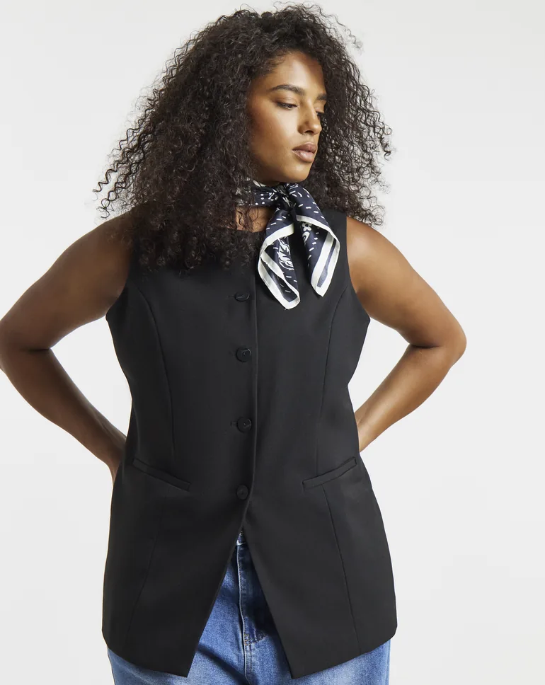 Black Longline Waistcoat - 1