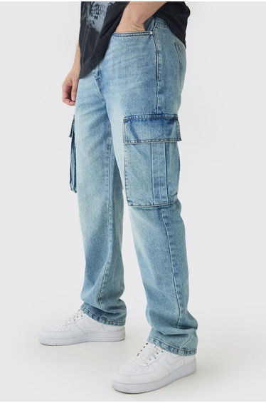 Tall Straight Rigid Cargo Jeans - antique blue