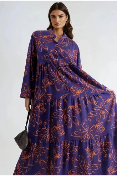 فستان هيكوب متعدد الالوان بأكمام طويلة بطبعة أزهار