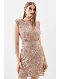 Crystal Embellished Strong Shoulder Mini Dress