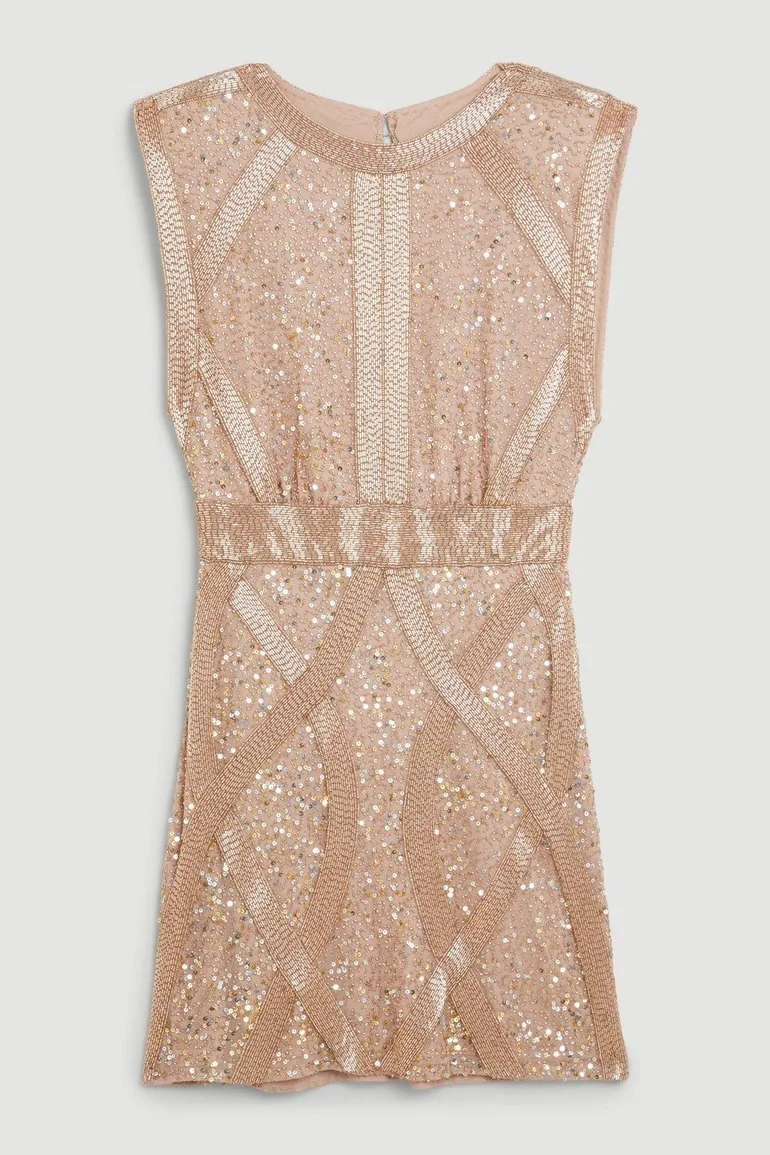 Crystal Embellished Strong Shoulder Mini Dress - 3
