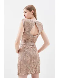 Crystal Embellished Strong Shoulder Mini Dress - 2