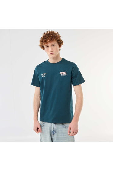 Printed Cotton Crew Neck T-Shirt BLUE