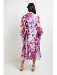 Floral Print Organza Midi Shirt Dress - 2