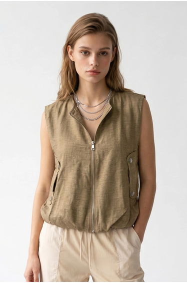 MIXRAY Women's Woven Poplin Waistcoat With Zip Front