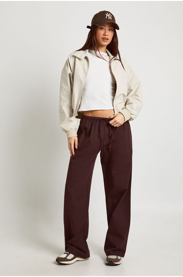 Tall Chambray Drawcord Wide Leg Trousers - chocolate