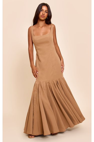 Petite Taupe Seam Detail Frill Maxi Dress