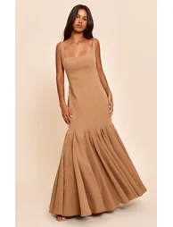 Petite Taupe Seam Detail Frill Maxi Dress