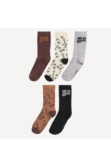 Socks in Pack of 5 Pairs with Skating Motif