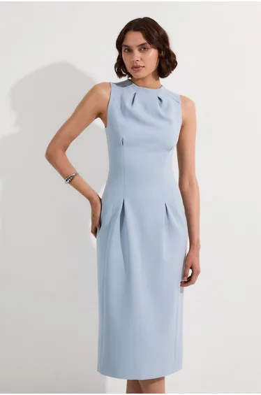 فستان ميدي كريب ميدي ضيق بلا أكمام