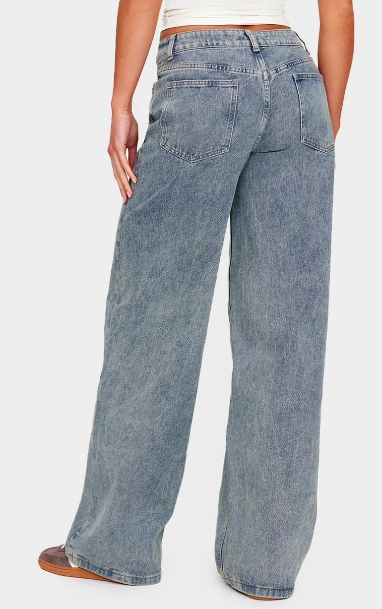 Tall Vintage Washed Mid Rise Wide Leg Jeans - 2