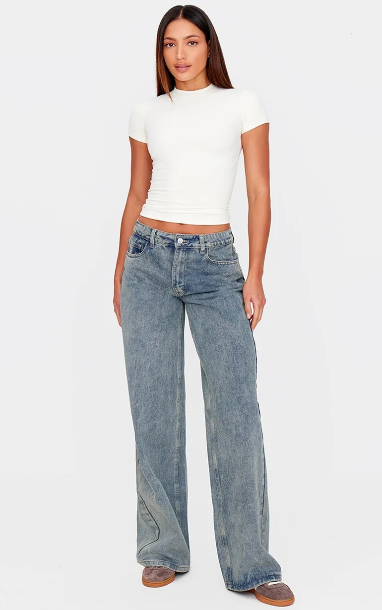 Tall Vintage Washed Mid Rise Wide Leg Jeans