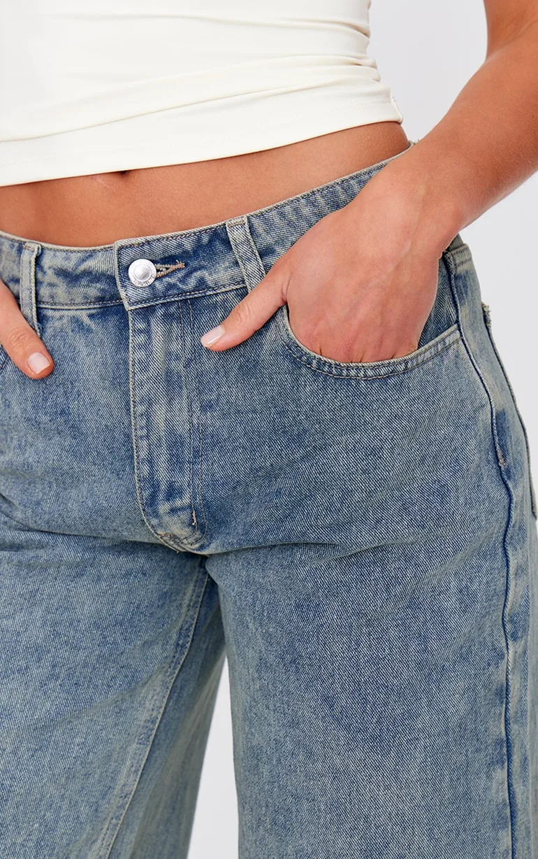 Tall Vintage Washed Mid Rise Wide Leg Jeans - 3