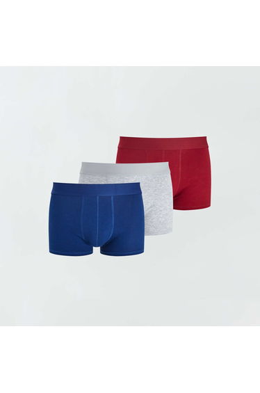 Pack of 3 plain boxers BLUE/grey/red