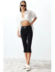 Black High Waist Slim Fit Capri Jean