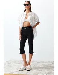Black High Waist Slim Fit Capri Jean - 1