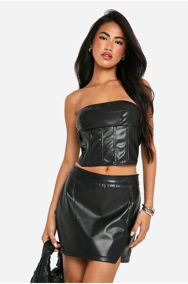 Pu Split Hem Mini Skirt