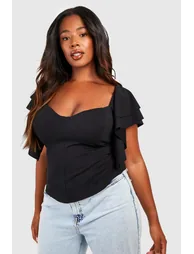Plus Ruffle Sleeve Corset Top - black