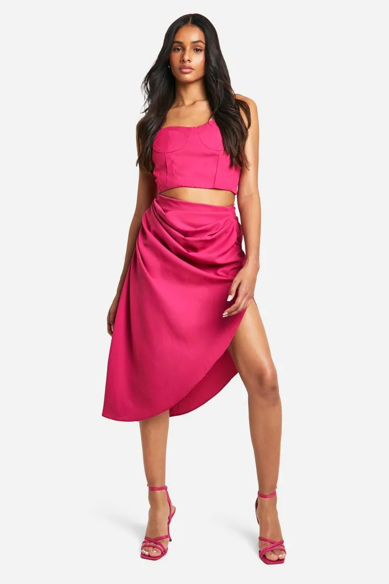 Tall Woven Corset Detail Top - hot pink