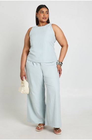 Plus Racer Loose Fit Woven Top - blue