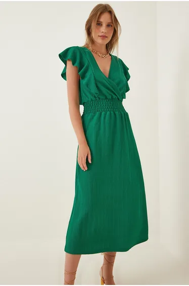 Green A-Line Midi Skater Dress