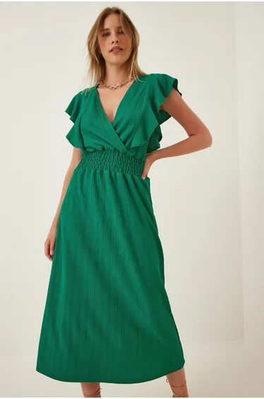Green A-Line Midi Skater Dress
