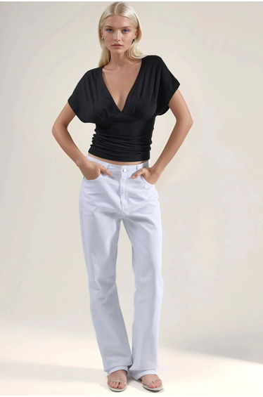 Ruched V-Neck T-Shirt