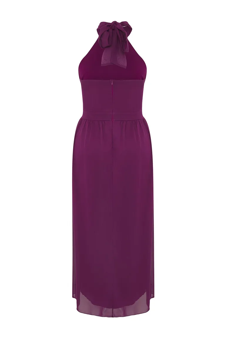 Purple Chiffon Maxi Ruffle Halter Neck Woven Plus Size Dress Trendyol Curve  Purple : Dresses : VogaCloset Oman