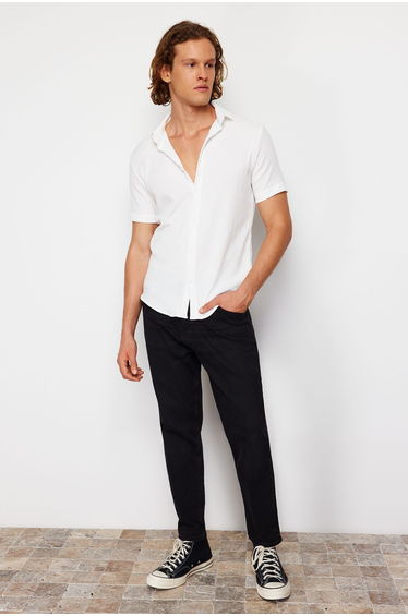 Men's White Regular Fit Short Sleeve Summer Textured Knitted Shirt