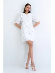 Women's Lilac Baby Collar Scallop and Embroidered Lined Mini Dress - 5