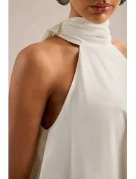 Sancelle | White Matte Satin Halter-Neck Top - 4