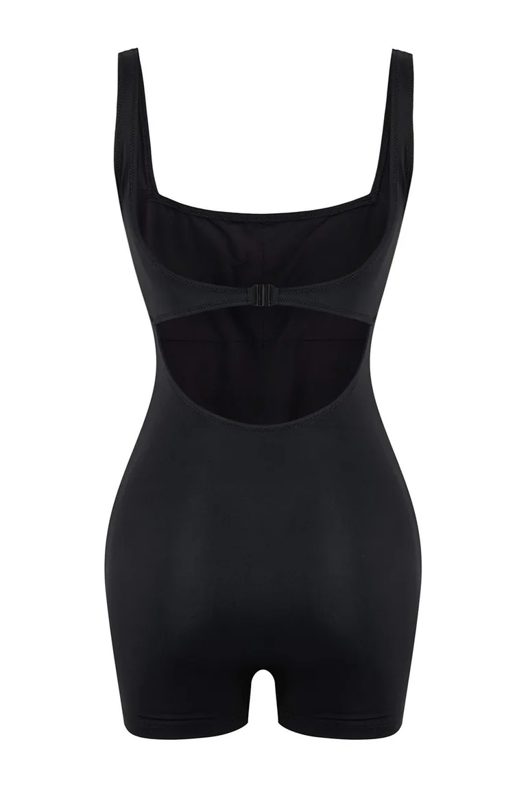 Black*001 Plain Square Rashel Sleeveless Swimsuit - 4