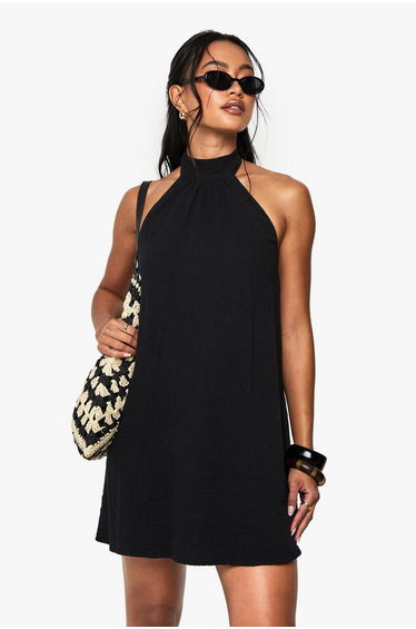 Cheesecloth Halterneck Mini Dress