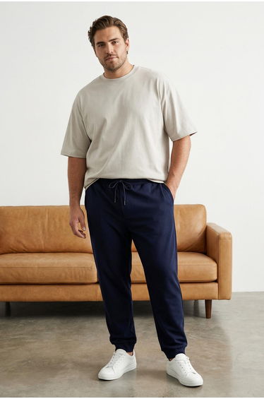 Navy Blue Plus Size Regular/Normal Fit Jogger Basic Cotton Sweatpants