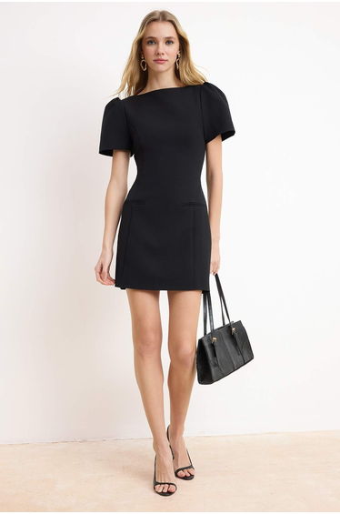 Black Plain Short / Mini Woven Dress