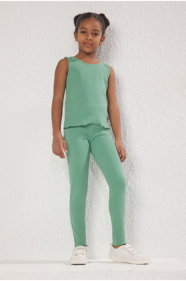 Mint Girls Basic Ribbed Elastic Sleeveless Tank Top Leggings Knit Upper-Lower Team