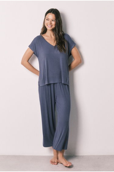 Blue soft viscose capri pajamas