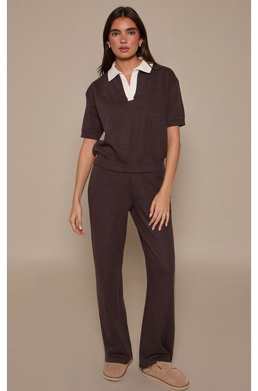 Brown Collared Polo Emblem Top