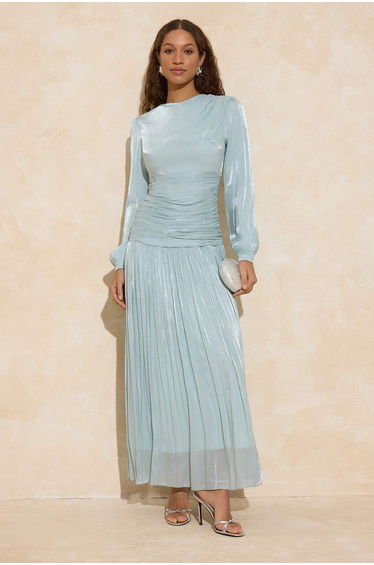 Mint Belde Draped Bright Fabric Woven Evening Dress