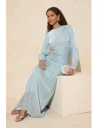 Mint Belde Draped Bright Fabric Woven Evening Dress - 1