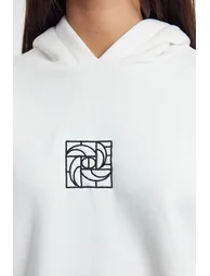 Ecru Oversize/Wide Pattern Embroidered Thick Inside Fleece Knitted Sweatshirt - 4