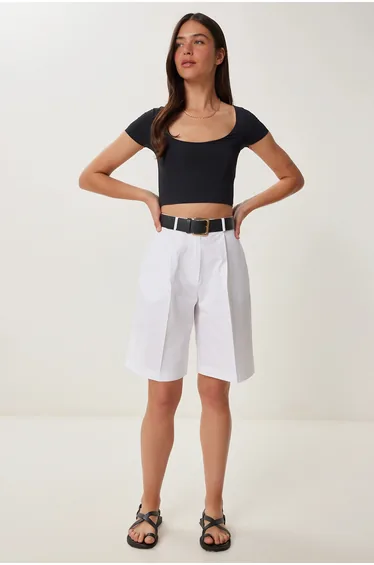 ISTANBUL Belted woven tailored shorts