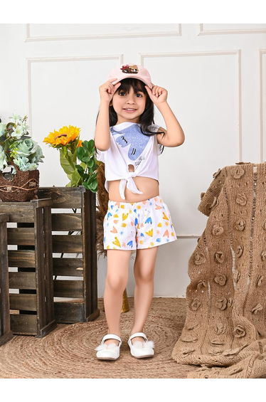 Graphic Printed Crop Top and Printed Shorts Set