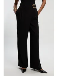 Tailored Crepe Asymmetric Buckle Detail Wide Leg Trouser - 1